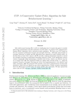 CUP: A Conservative Update Policy Algorithm for Safe Reinforcement
  Learning