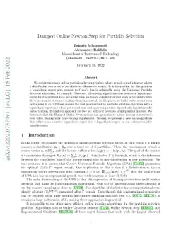 Damped Online Newton Step for Portfolio Selection