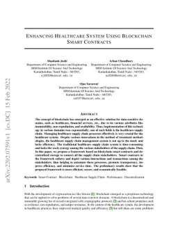 Enhancing Healthcare System Using Blockchain Smart Contracts