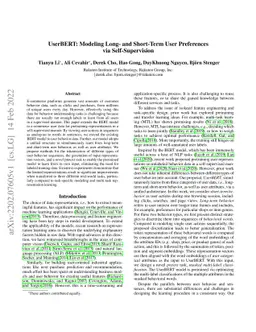 UserBERT: Modeling Long- and Short-Term User Preferences via
  Self-Supervision