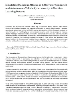 Simulating Malicious Attacks on VANETs for Connected and Autonomous
  Vehicle Cybersecurity: A Machine Learning Dataset