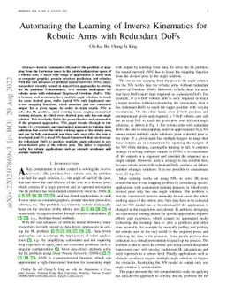 Automating the Learning of Inverse Kinematics for Robotic Arms with
  Redundant DoFs