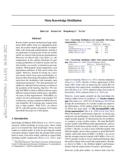 Meta Knowledge Distillation