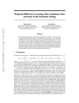 Temporal Difference Learning with Continuous Time and State in the
  Stochastic Setting