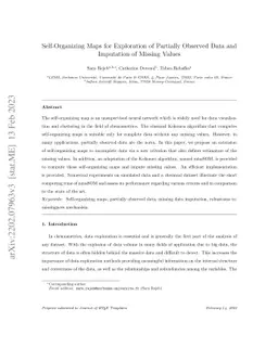 Self-Organizing Maps for Exploration of Partially Observed Data and
  Imputation of Missing Values