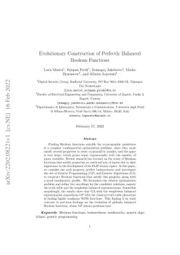 Evolutionary Construction of Perfectly Balanced Boolean Functions