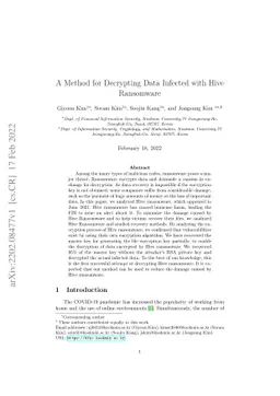 A Method for Decrypting Data Infected with Hive Ransomware