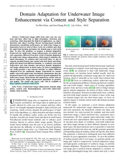 Domain Adaptation for Underwater Image Enhancement via Content and Style
  Separation