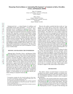 Measuring Trustworthiness or Automating Physiognomy? A Comment on Safra,
  Chevallier, Grèzes, and Baumard (2020)
