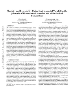 Plasticity and evolvability under environmental variability: the joint
  role of fitness-based selection and niche-limited competition