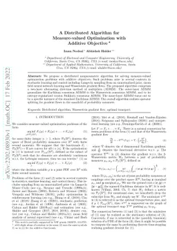 A Distributed Algorithm for Measure-valued Optimization with Additive
  Objective