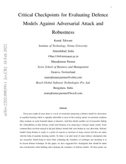 Critical Checkpoints for Evaluating Defence Models Against Adversarial
  Attack and Robustness
