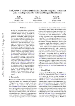 AMS_ADRN at SemEval-2022 Task 5: A Suitable Image-text Multimodal Joint
  Modeling Method for Multi-task Misogyny Identification