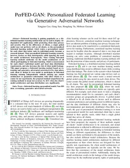 PerFED-GAN: Personalized Federated Learning via Generative Adversarial
  Networks