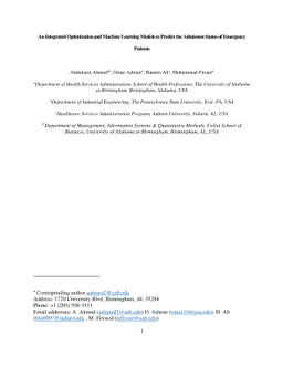 An Integrated Optimization and Machine Learning Models to Predict the
  Admission Status of Emergency Patients