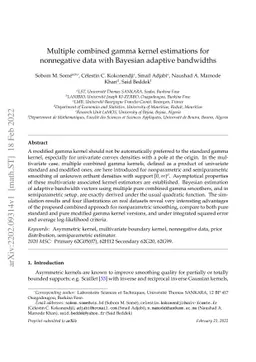 Multiple combined gamma kernel estimations for nonnegative data with
  Bayesian adaptive bandwidths