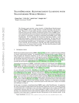 TransDreamer: Reinforcement Learning with Transformer World Models