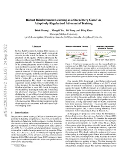 Robust Reinforcement Learning as a Stackelberg Game via
  Adaptively-Regularized Adversarial Training