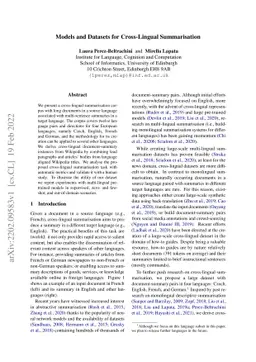 Models and Datasets for Cross-Lingual Summarisation