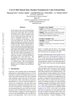 CALCS 2021 Shared Task: Machine Translation for Code-Switched Data