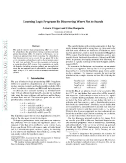 Learning logic programs by discovering where not to search