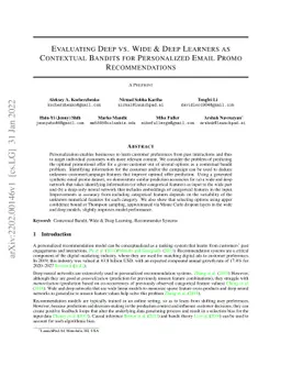Evaluating Deep Vs. Wide & Deep Learners As Contextual Bandits For
  Personalized Email Promo Recommendations