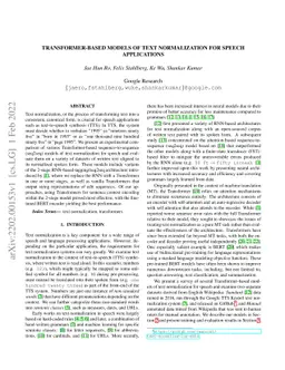 Transformer-based Models of Text Normalization for Speech Applications