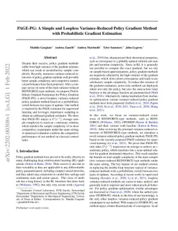 PAGE-PG: A Simple and Loopless Variance-Reduced Policy Gradient Method
  with Probabilistic Gradient Estimation