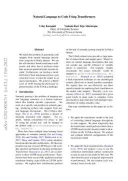 Natural Language to Code Using Transformers