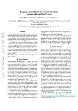Language Dependencies in Adversarial Attacks on Speech Recognition
  Systems