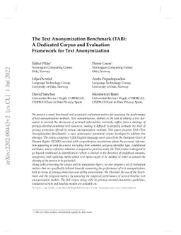 The Text Anonymization Benchmark (TAB): A Dedicated Corpus and
  Evaluation Framework for Text Anonymization