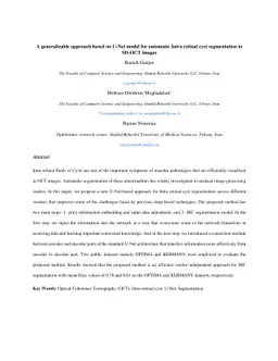 A generalizable approach based on U-Net model for automatic Intra
  retinal cyst segmentation in SD-OCT images