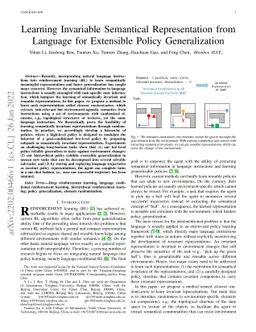Learning Invariable Semantical Representation from Language for
  Extensible Policy Generalization