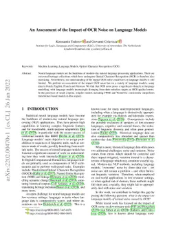 An Assessment of the Impact of OCR Noise on Language Models