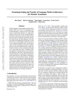 Examining Scaling and Transfer of Language Model Architectures for
  Machine Translation