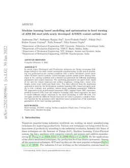 Machine learning based modelling and optimization in hard turning of
  AISI D6 steel with newly developed AlTiSiN coated carbide tool