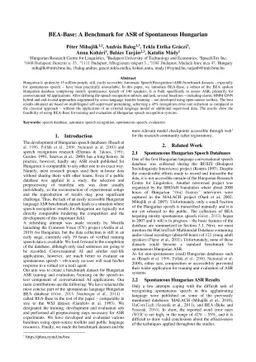 BEA-Base: A Benchmark for ASR of Spontaneous Hungarian