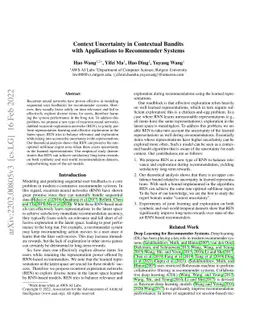 Context Uncertainty in Contextual Bandits with Applications to
  Recommender Systems