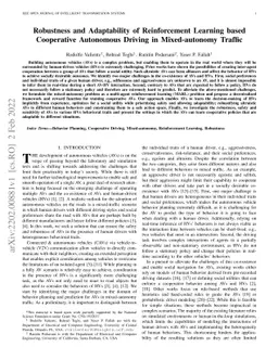 Robustness and Adaptability of Reinforcement Learning based Cooperative Autonomous Driving in Mixed-autonomy Traffic