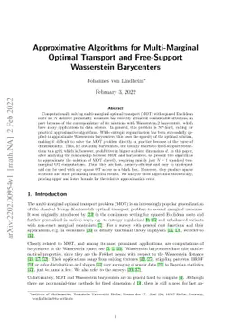 Approximative Algorithms for Multi-Marginal Optimal Transport and
  Free-Support Wasserstein Barycenters