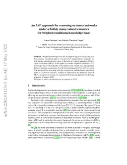 An ASP approach for reasoning on neural networks under a finitely
  many-valued semantics for weighted conditional knowledge bases