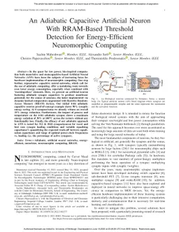 An Adiabatic Capacitive Artificial Neuron with RRAM-based Threshold
  Detection for Energy-Efficient Neuromorphic Computing