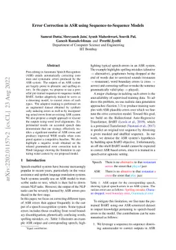 Error Correction in ASR using Sequence-to-Sequence Models