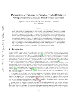 Parameters or Privacy: A Provable Tradeoff Between Overparameterization
  and Membership Inference