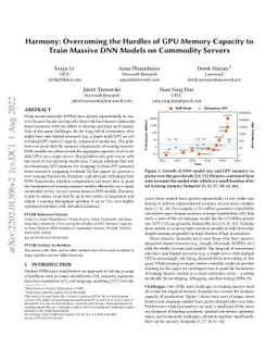 Harmony: Overcoming the Hurdles of GPU Memory Capacity to Train Massive
  DNN Models on Commodity Servers