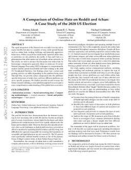 A Comparison of Online Hate on Reddit and 4chan: A Case Study of the
  2020 US Election