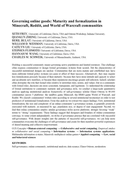 Governing online goods: Maturity and formalization in Minecraft, Reddit,
  and World of Warcraft communities