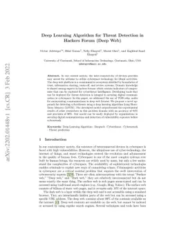 Deep Learning Algorithm for Threat Detection in Hackers Forum (Deep Web)