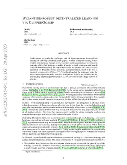 Byzantine-Robust Decentralized Learning via ClippedGossip