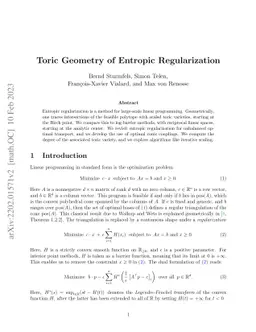 Toric Geometry of Entropic Regularization